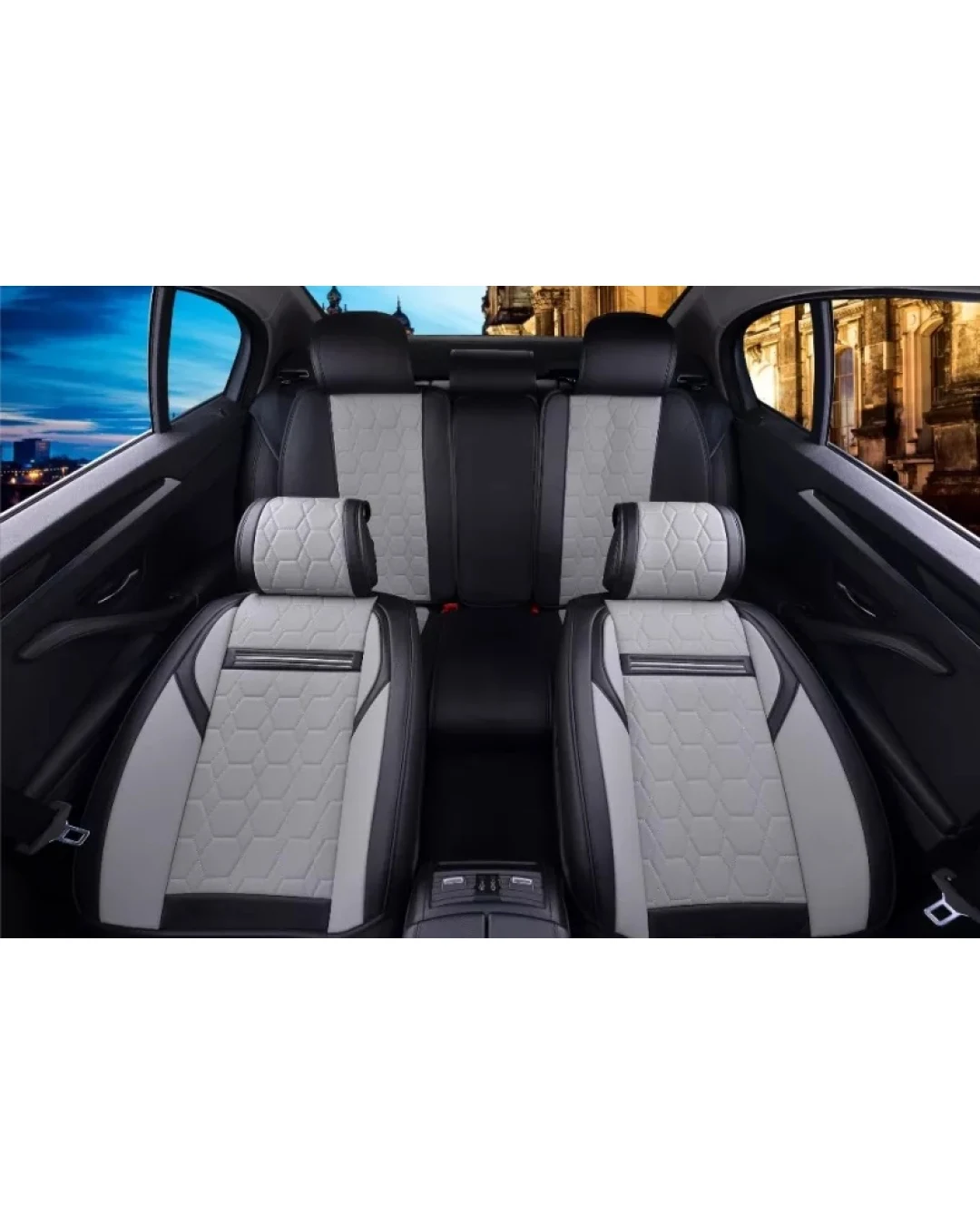 Пълен Комплект Универсална Тапицерия, Калъфи За Автомобилни Седалки Лукс Еко Кожа Сиво и Черно TAP886