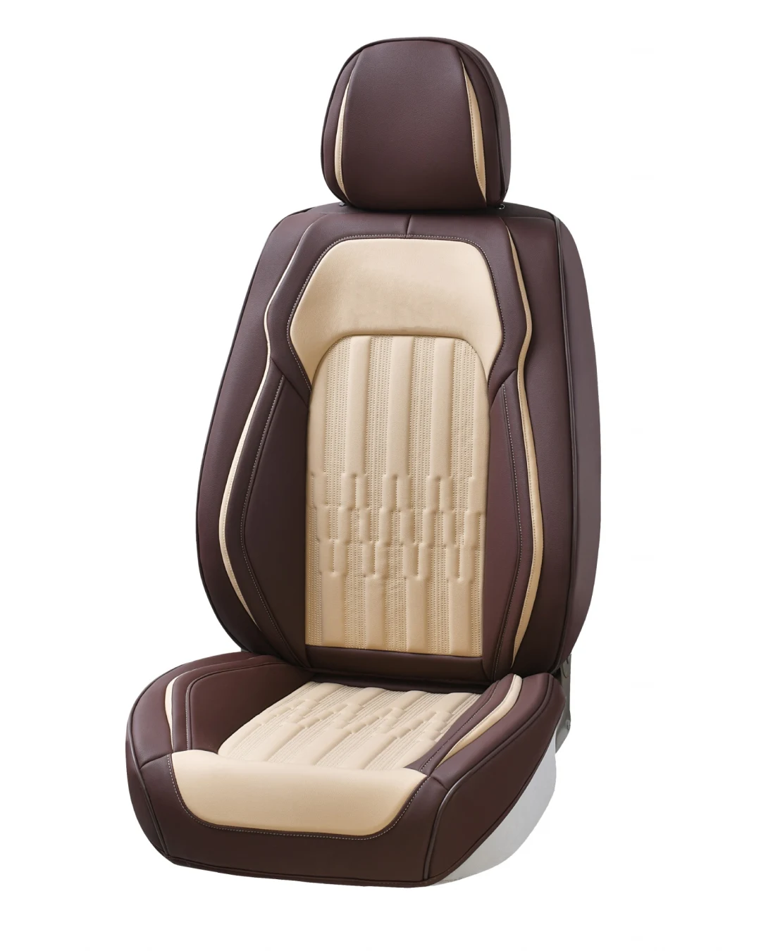 Пълен Комплект Универсална Тапицерия, Калъфи За Автомобилни Седалки Лукс Еко Кожа в Бежово и Кафяво (цвят Кафе)