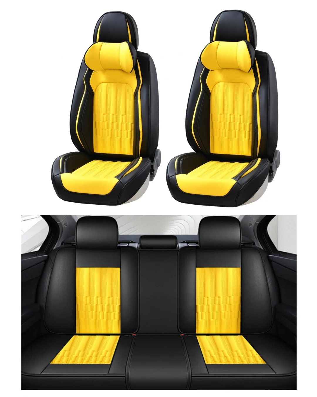 Пълен Комплект Универсална Тапицерия, Калъфи За Автомобилни Седалки Лукс Еко Кожа в Черно и Жълто TAP883