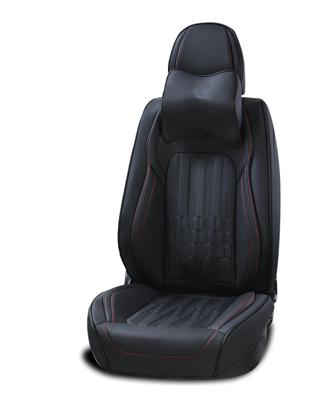 Пълен Комплект Универсална Тапицерия, Калъфи За Автомобилни Седалки Лукс Еко Кожа в Черно с червен конец, шев TAP880