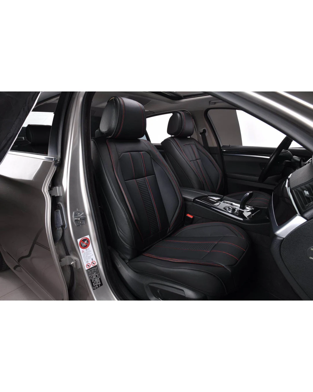 Пълен Комплект Универсална Тапицерия, Калъфи За Автомобилни Седалки Лукс Еко Кожа в Черно с червен конец, шев TAP935