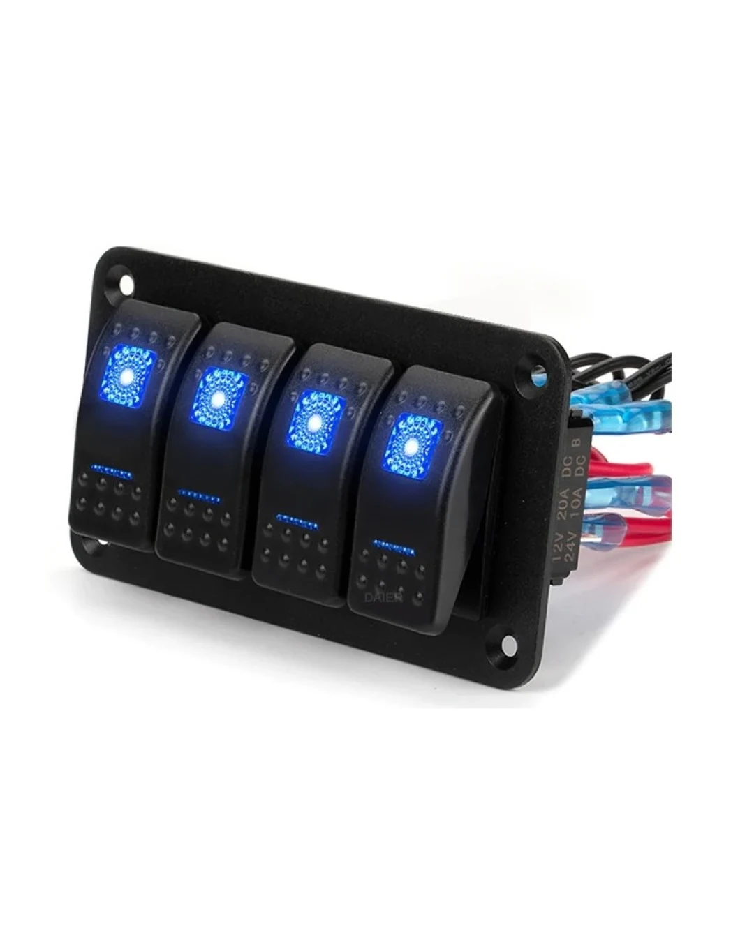 Панел за вграждане с 4 бутона ON-OFF универсални 12-24V за LED светлини бар фарове лебедки лампи за кола камион каравана джипове лодка и др.