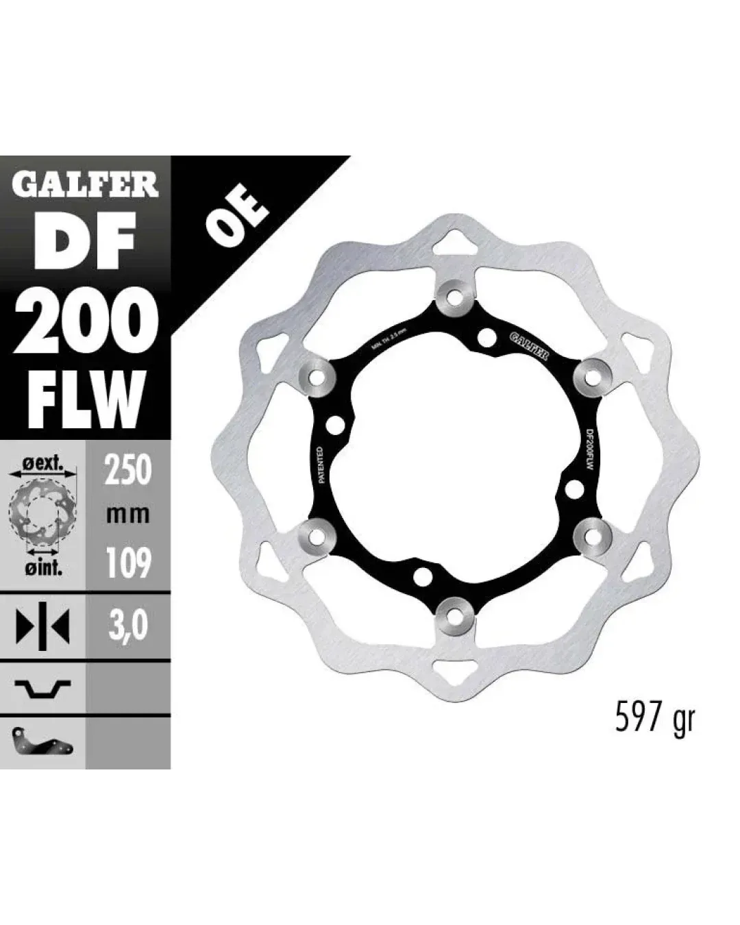 Плаващ преден спирачен диск Galfer WAVE FLOATING (C. STEEL) 250x3mm DF200FLW