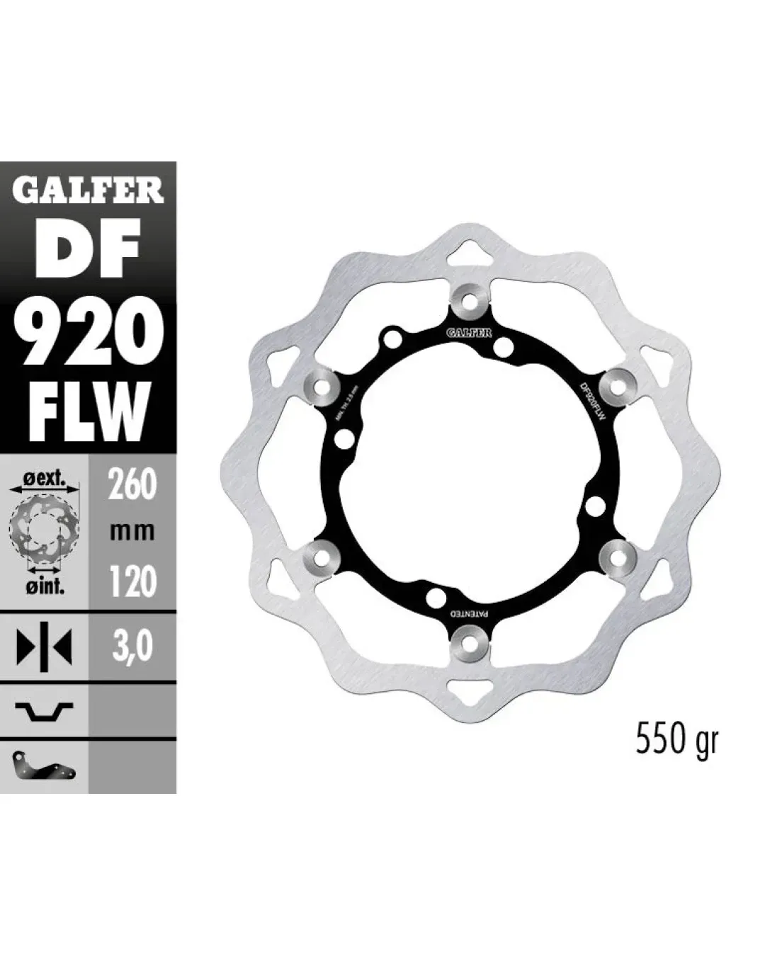 Плаващ преден спирачен диск Galfer WAVE FLOATING (C. STEEL) 260x3mm DF920FLW