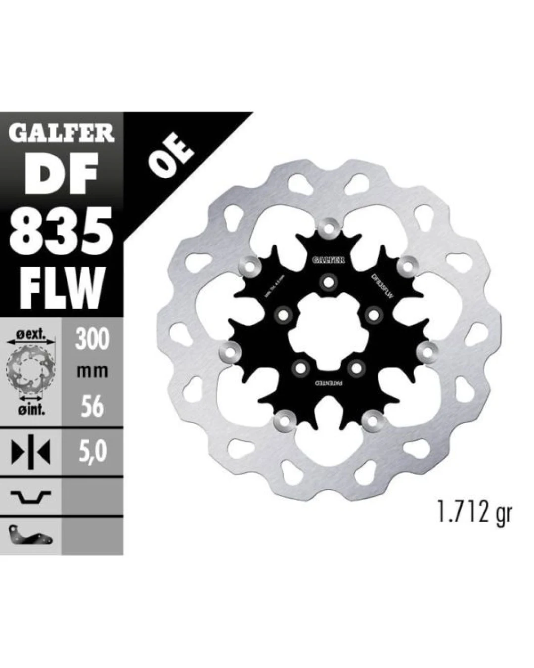 Плаващ преден спирачен диск Galfer WAVE FLOATING (C. STEEL) 300x5mm DF835FLW