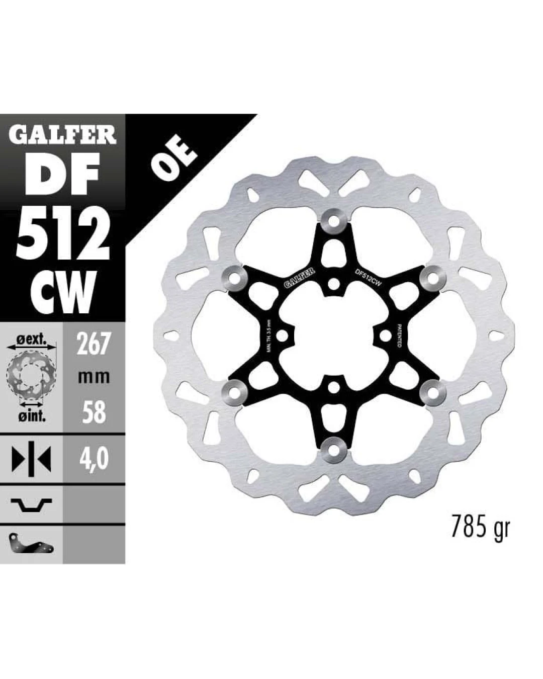 Плаващ преден спирачен диск Galfer WAVE FLOATING COMPLETE (C. ALU.) 267x4mm DF512CW