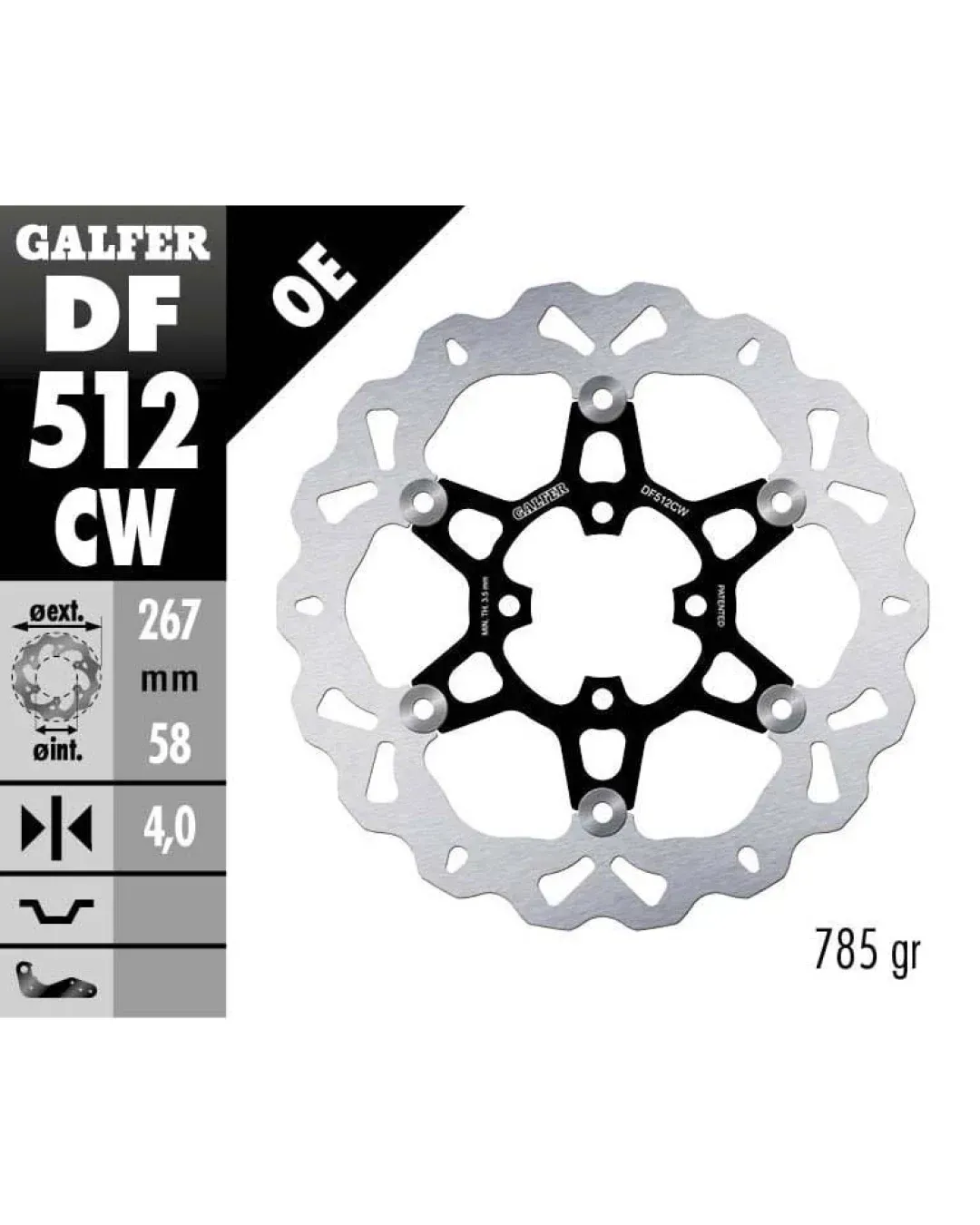 Плаващ преден спирачен диск Galfer WAVE FLOATING COMPLETE (C. ALU.) 267x4mm DF512CW