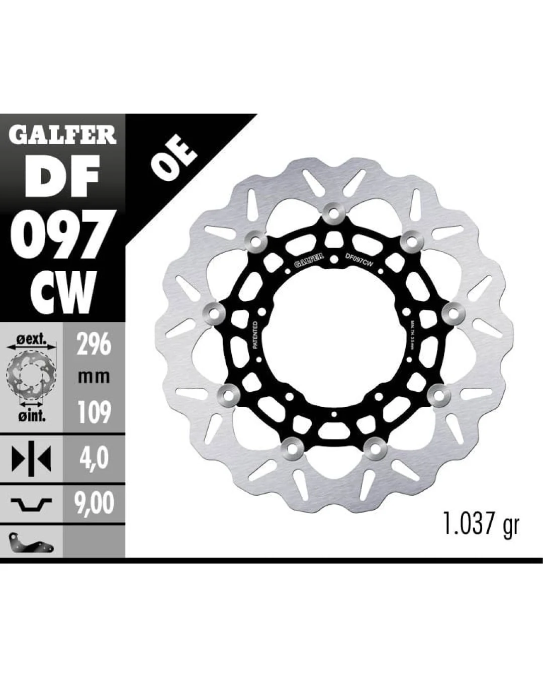 Плаващ преден спирачен диск Galfer WAVE FLOATING COMPLETE (C. ALU.) 296x4mm DF097CW