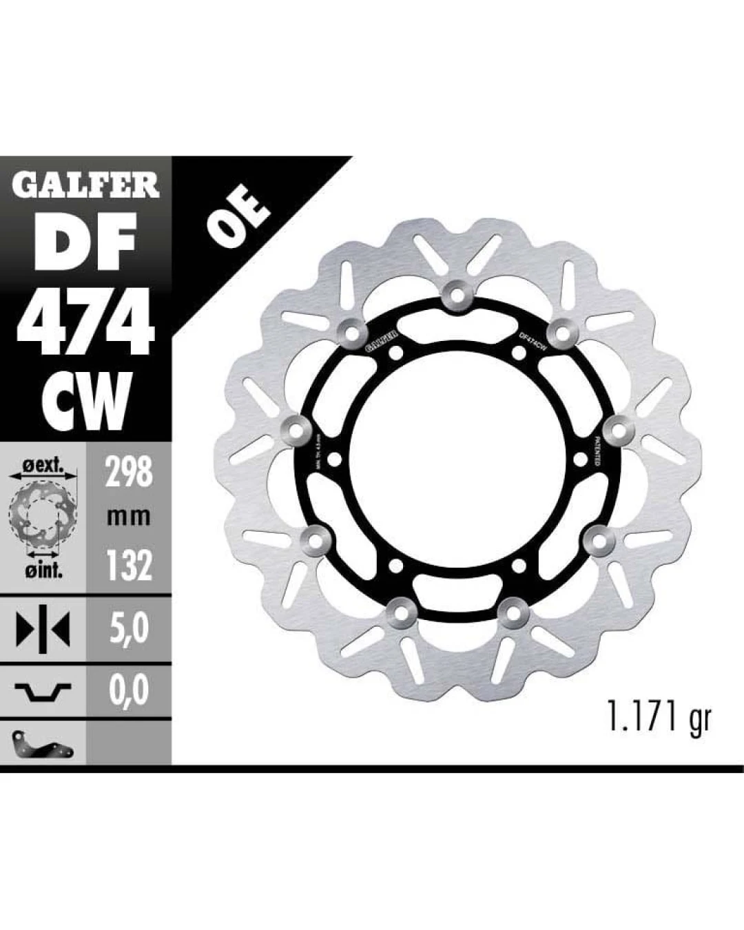 Плаващ преден спирачен диск Galfer WAVE FLOATING COMPLETE (C. ALU.) 298x5mm DF474CW
