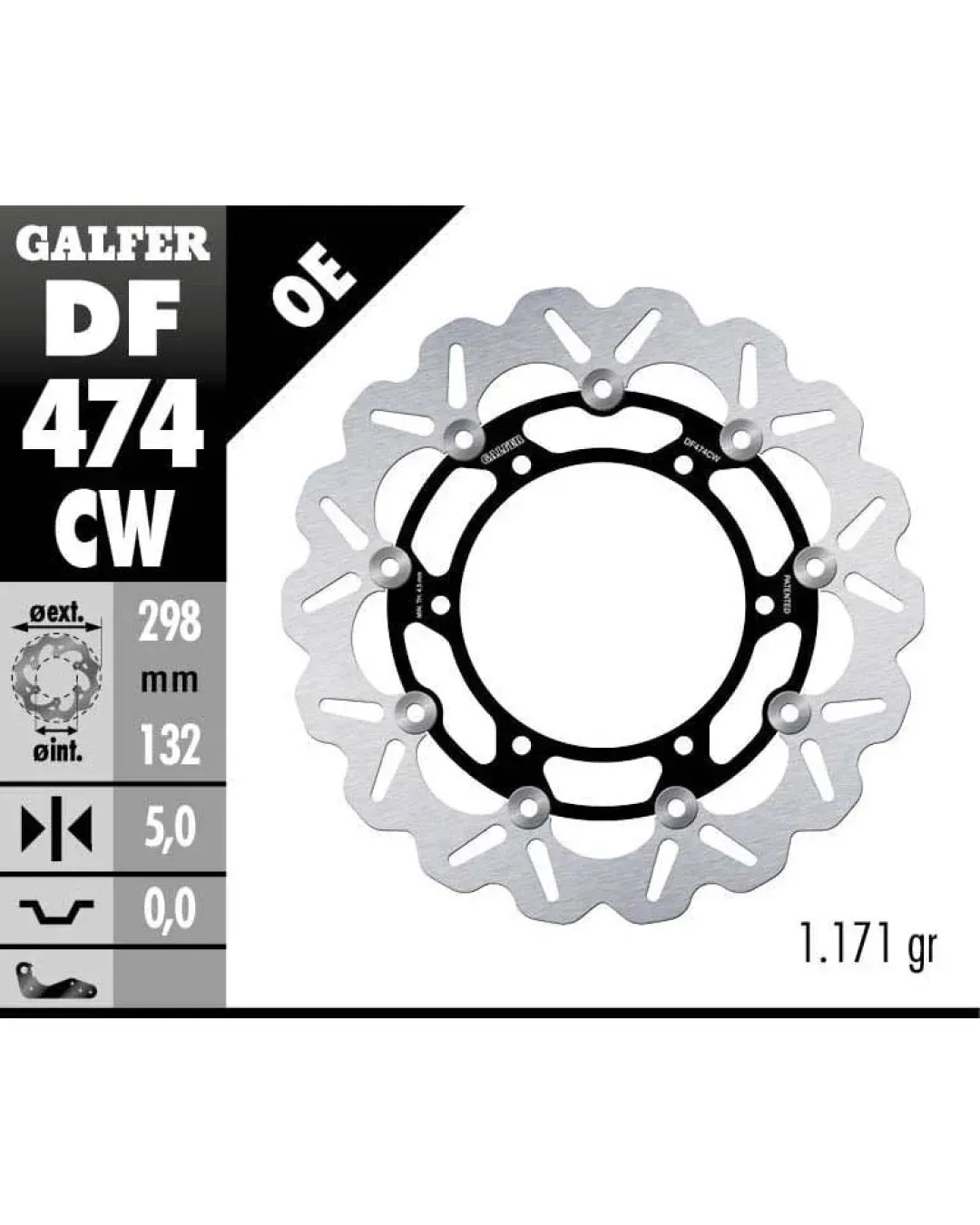 Плаващ преден спирачен диск Galfer WAVE FLOATING COMPLETE (C. ALU.) 298x5mm DF474CW