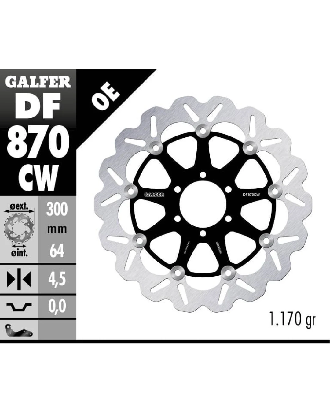 Плаващ преден спирачен диск Galfer WAVE FLOATING COMPLETE (C. ALU.) 300x4,5mm DF870CW