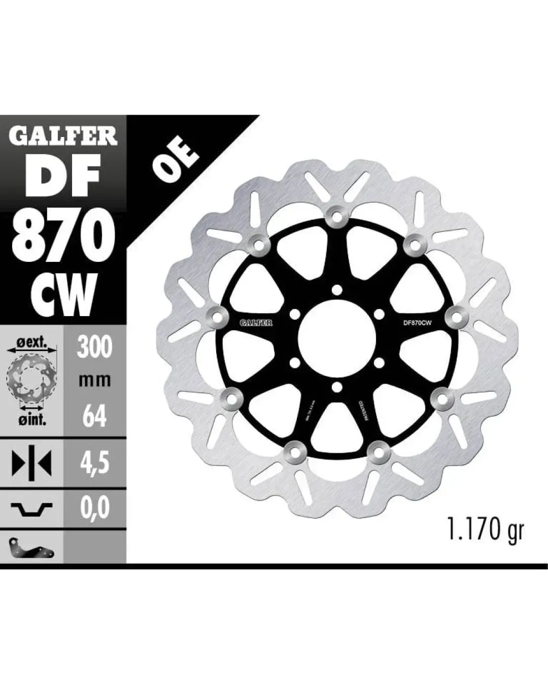 Плаващ преден спирачен диск Galfer WAVE FLOATING COMPLETE (C. ALU.) 300x4,5mm DF870CW