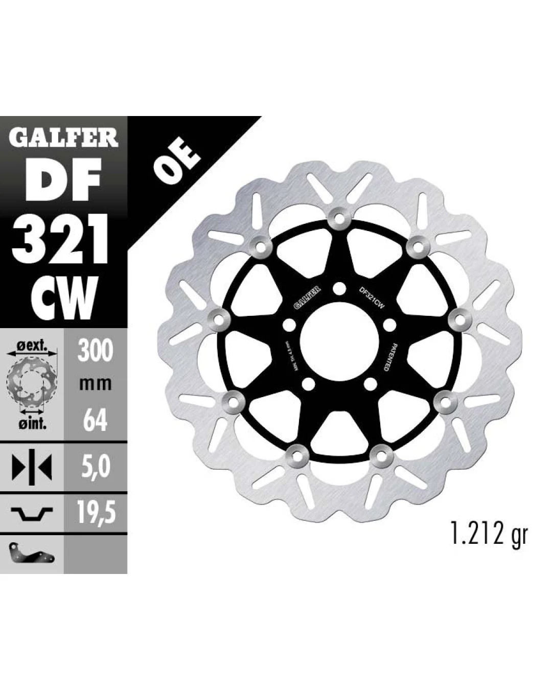 Плаващ преден спирачен диск Galfer WAVE FLOATING COMPLETE (C. ALU.) 300x5mm DF321CW