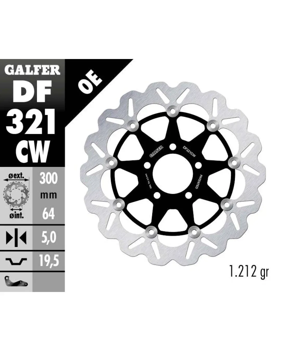 Плаващ преден спирачен диск Galfer WAVE FLOATING COMPLETE (C. ALU.) 300x5mm DF321CW
