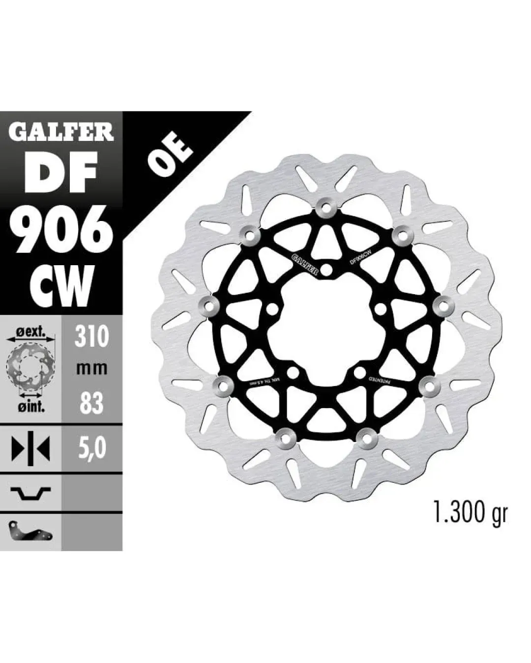 Плаващ преден спирачен диск Galfer WAVE FLOATING COMPLETE (C. ALU.) 309,5x5mm DF906CW