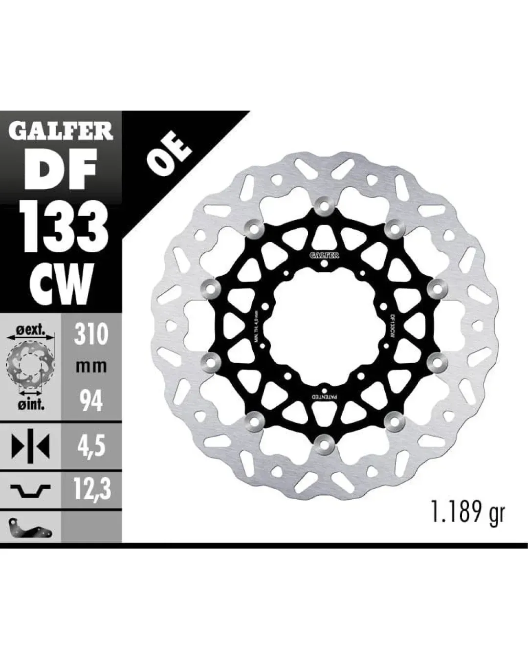 Плаващ преден спирачен диск Galfer WAVE FLOATING COMPLETE (C. ALU.) 310x4,5mm DF133CW