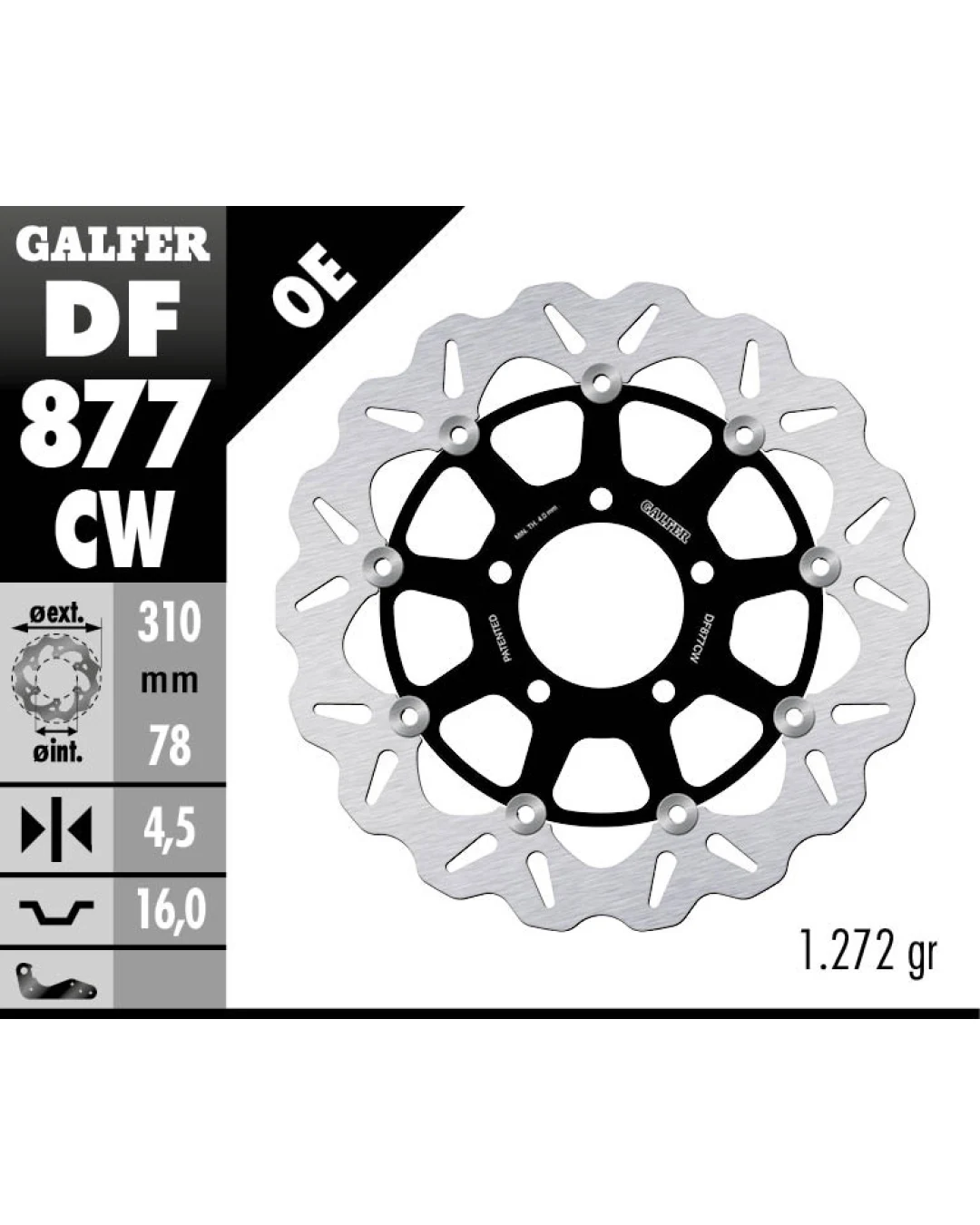 Плаващ преден спирачен диск Galfer WAVE FLOATING COMPLETE (C. ALU.) 310x4,5mm DF877CW