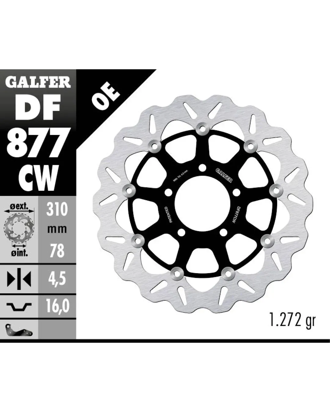 Плаващ преден спирачен диск Galfer WAVE FLOATING COMPLETE (C. ALU.) 310x4,5mm DF877CW