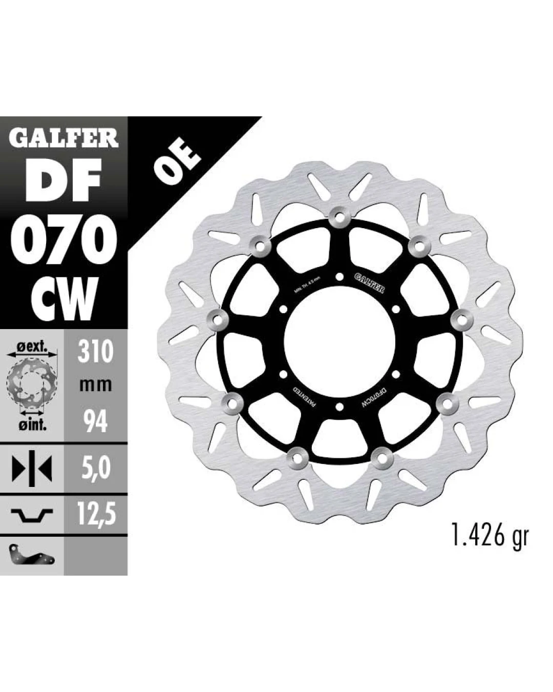 Плаващ преден спирачен диск Galfer WAVE FLOATING COMPLETE (C. ALU.) 310x5mm DF070CW