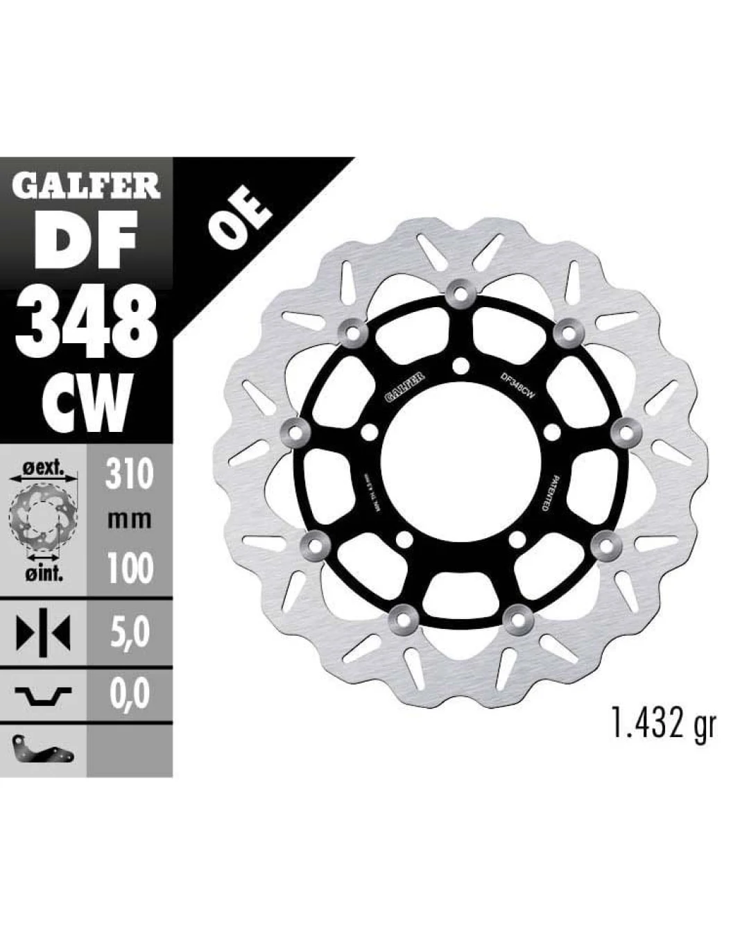 Плаващ преден спирачен диск Galfer WAVE FLOATING COMPLETE (C. ALU.) 310x5mm DF348CW