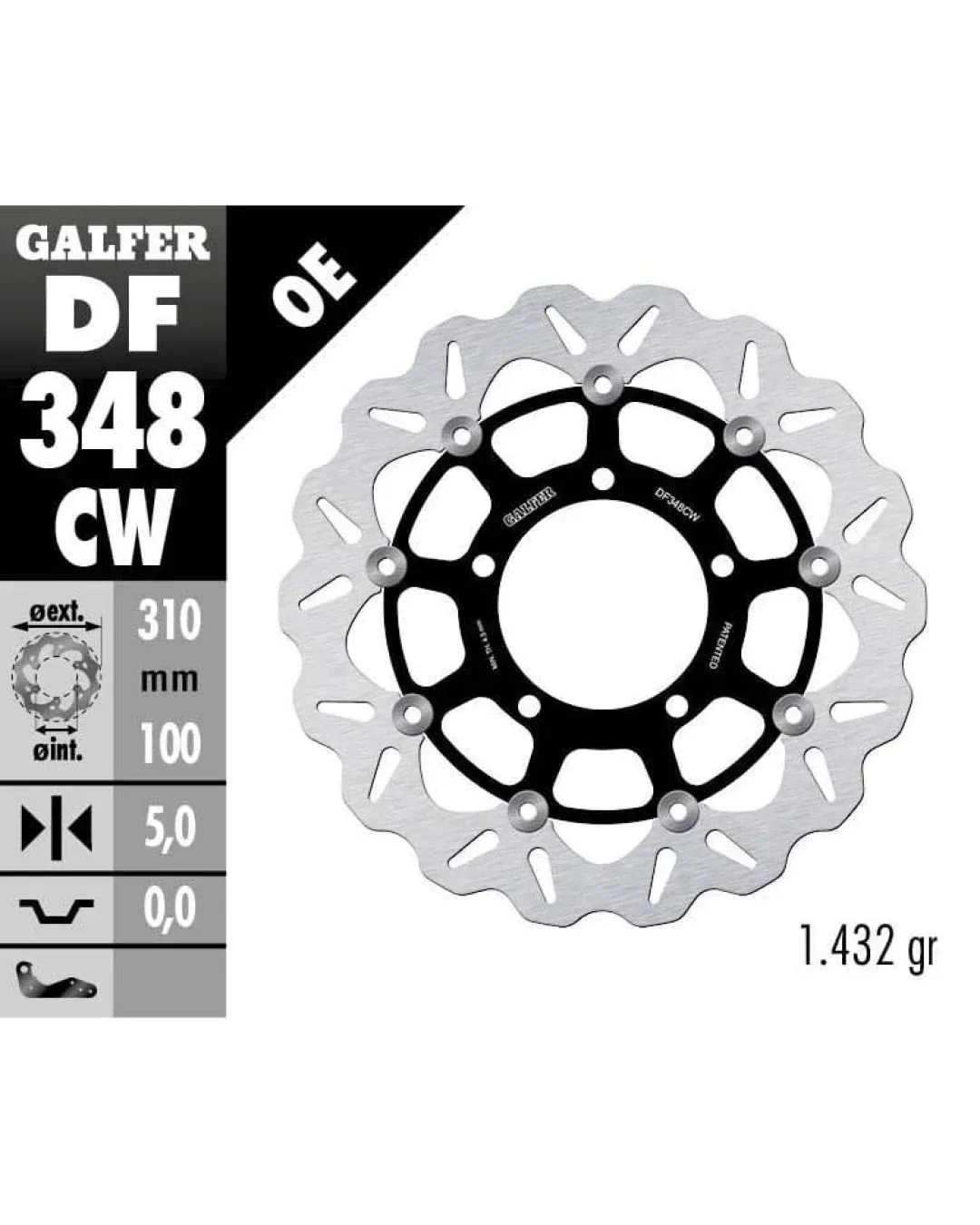 Плаващ преден спирачен диск Galfer WAVE FLOATING COMPLETE (C. ALU.) 310x5mm DF348CW