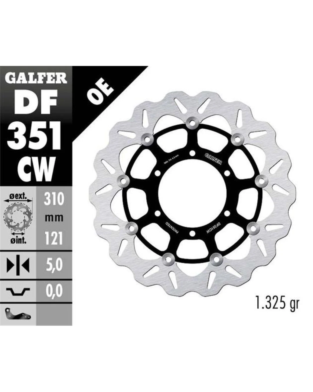 Плаващ преден спирачен диск Galfer WAVE FLOATING COMPLETE (C. ALU.) 310x5mm DF351CW