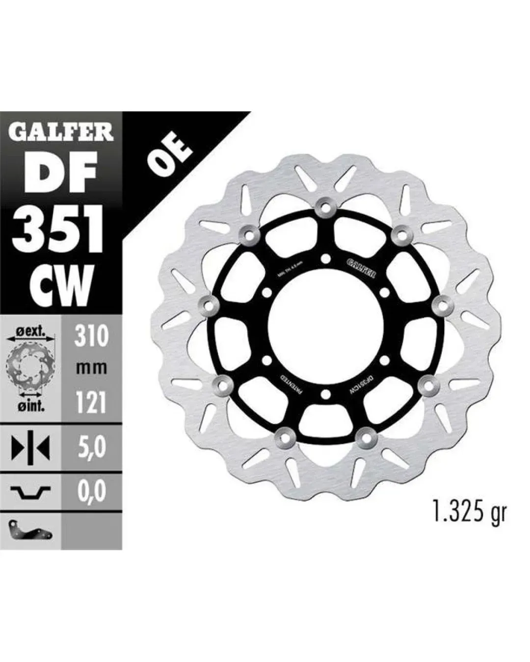 Плаващ преден спирачен диск Galfer WAVE FLOATING COMPLETE (C. ALU.) 310x5mm DF351CW