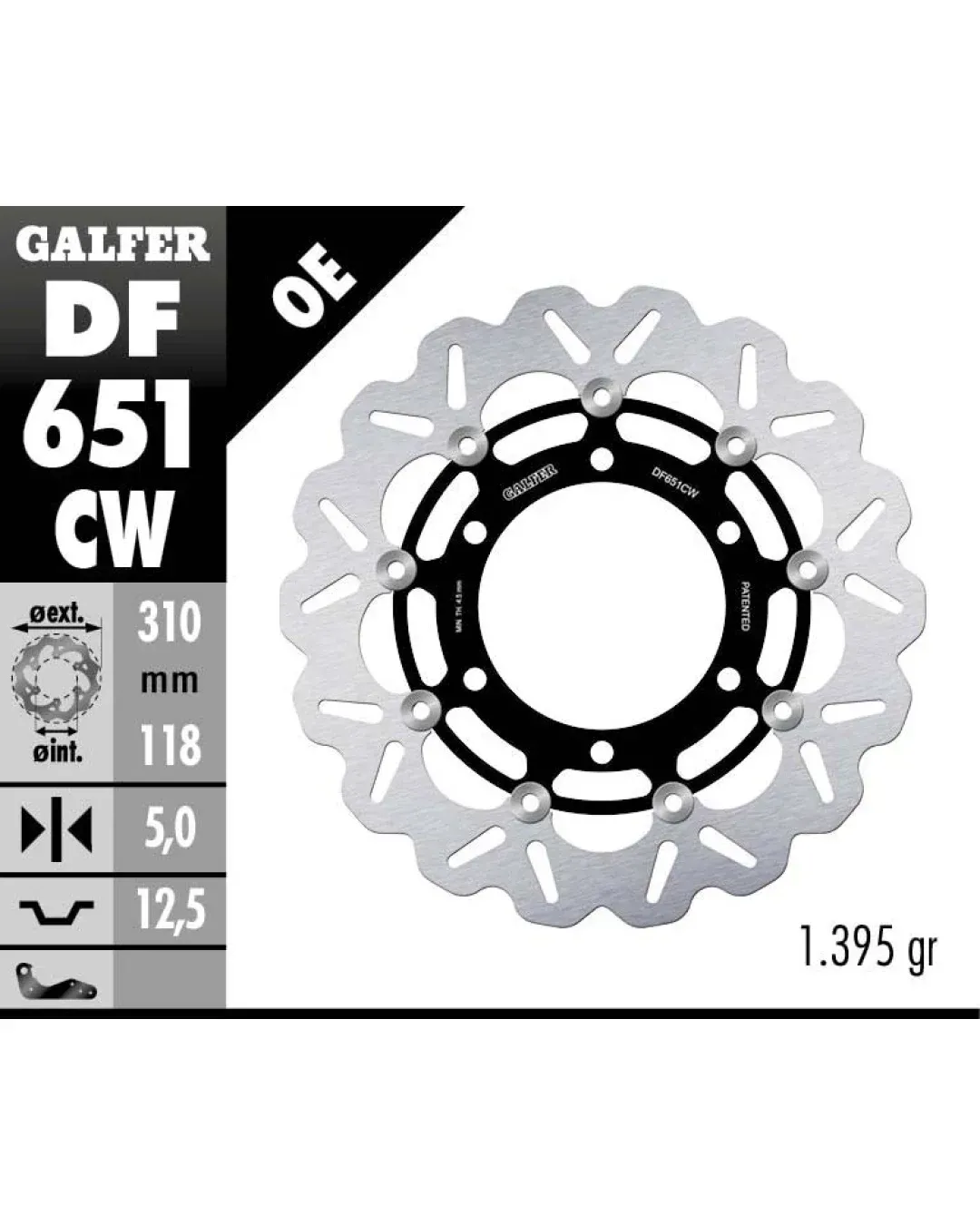 Плаващ преден спирачен диск Galfer WAVE FLOATING COMPLETE (C. ALU.) 310x5mm DF651CW