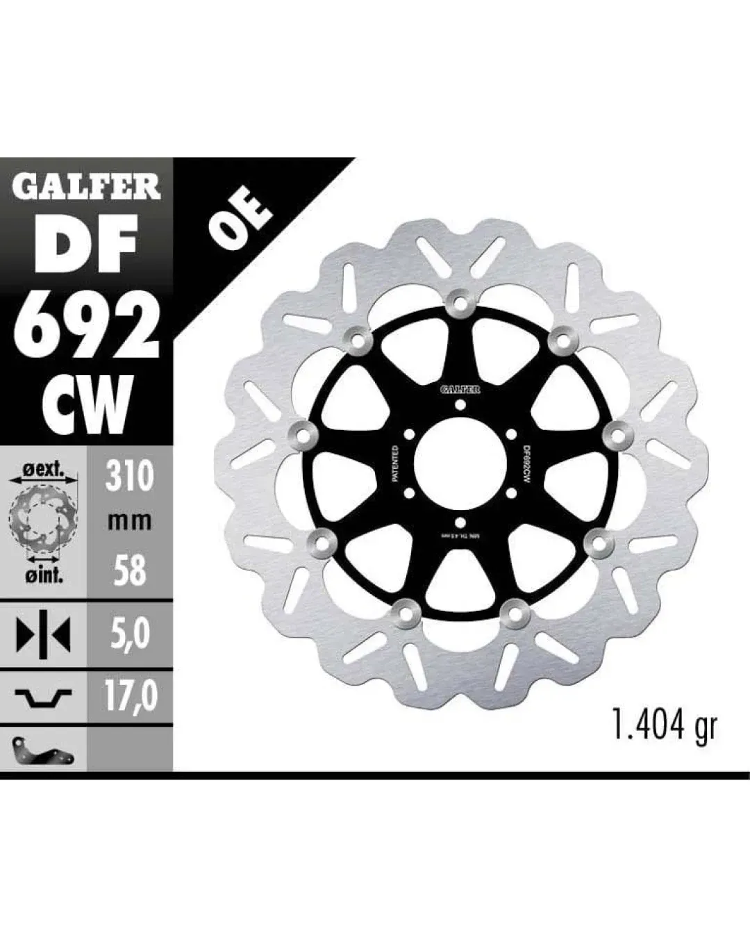 Плаващ преден спирачен диск Galfer WAVE FLOATING COMPLETE (C. ALU.) 310x5mm DF692CW
