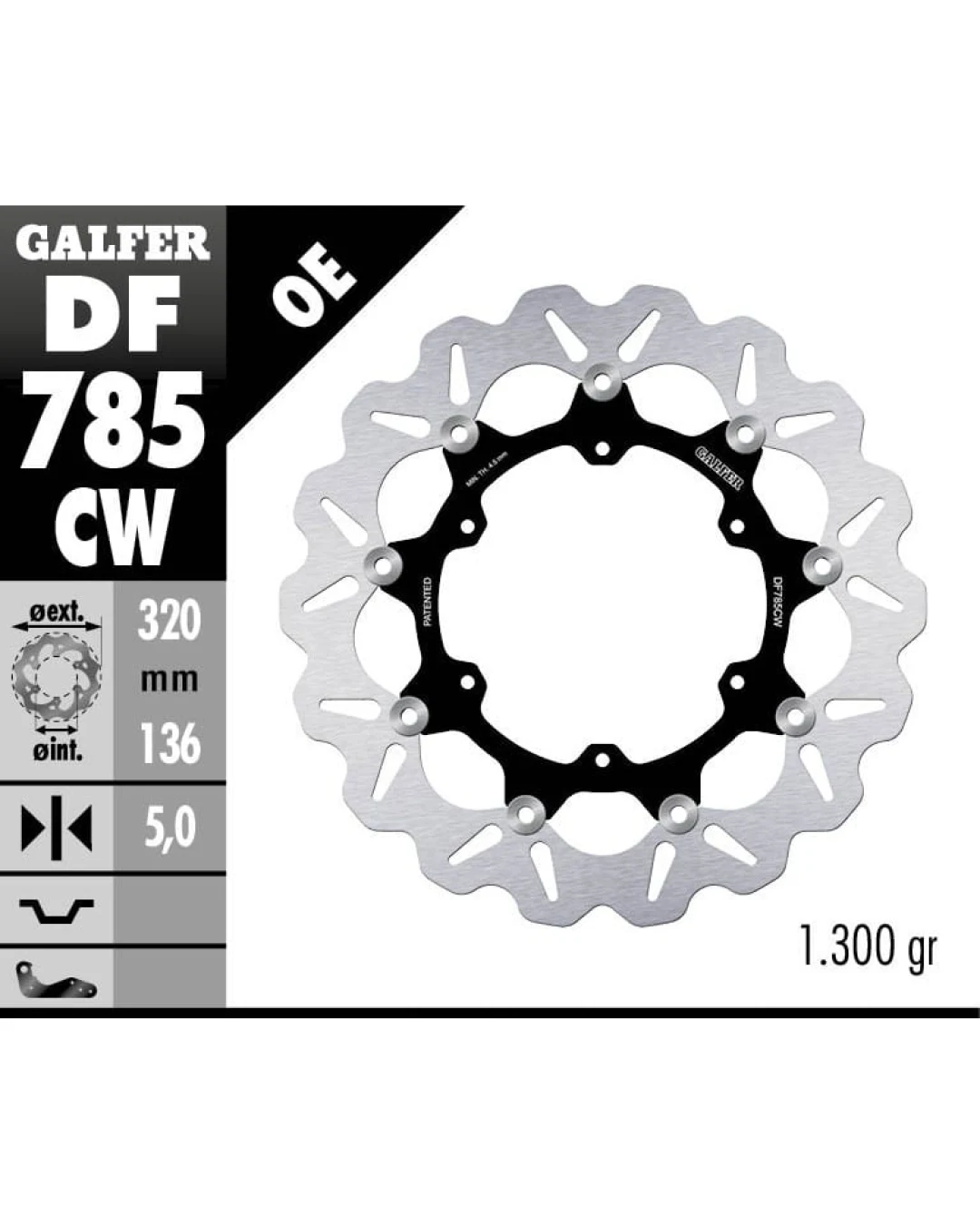 Плаващ преден спирачен диск Galfer WAVE FLOATING COMPLETE (C. ALU.) 320x5m DF785CW