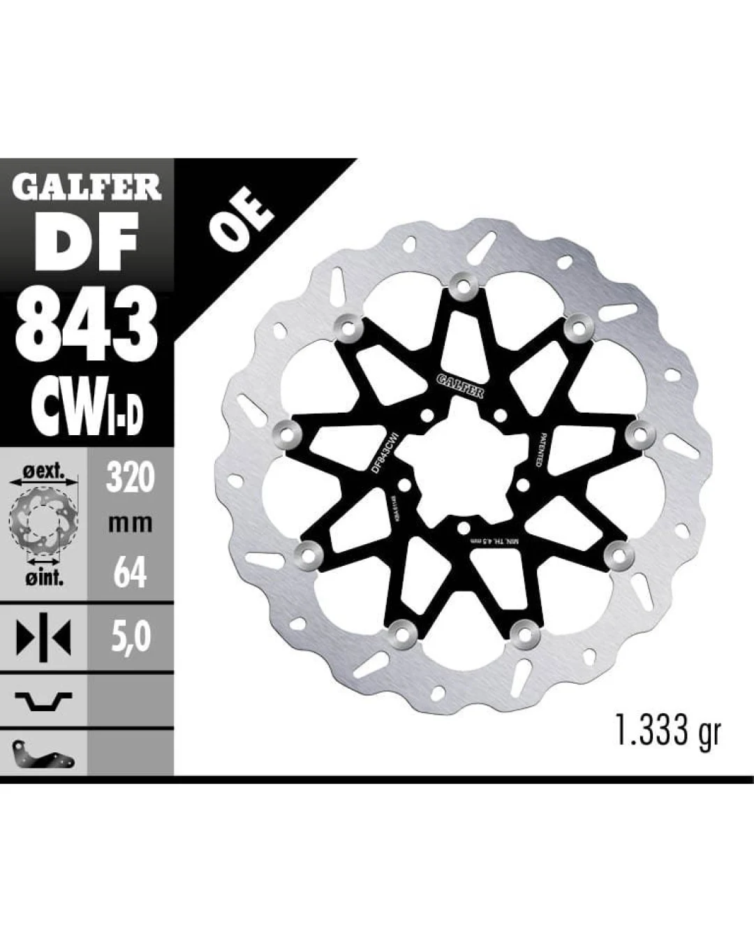 Плаващ преден спирачен диск Galfer WAVE FLOATING COMPLETE (C. ALU.) 320x5mm DF843CWI