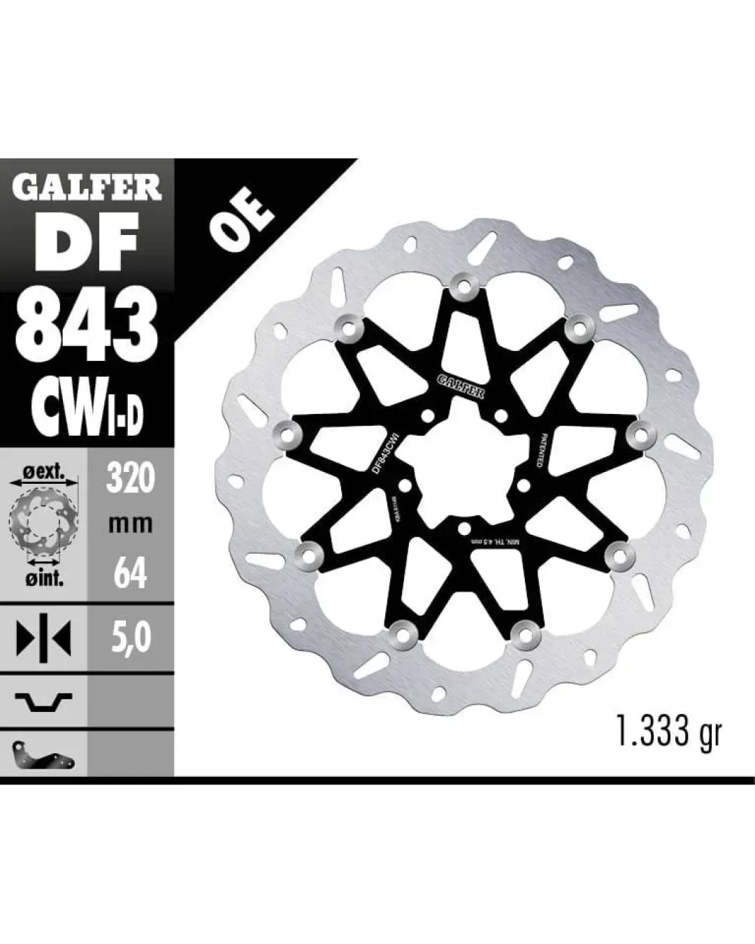 Плаващ преден спирачен диск Galfer WAVE FLOATING COMPLETE (C. ALU.) 320x5mm DF843CWI