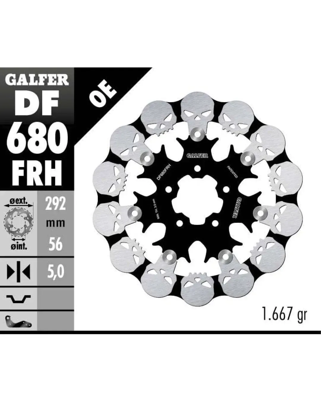 Плаващ преден спирачен диск Galfer WAVE SKULL DESIGN FLOATING (C. STEEL) 292x5mm DF680FRH