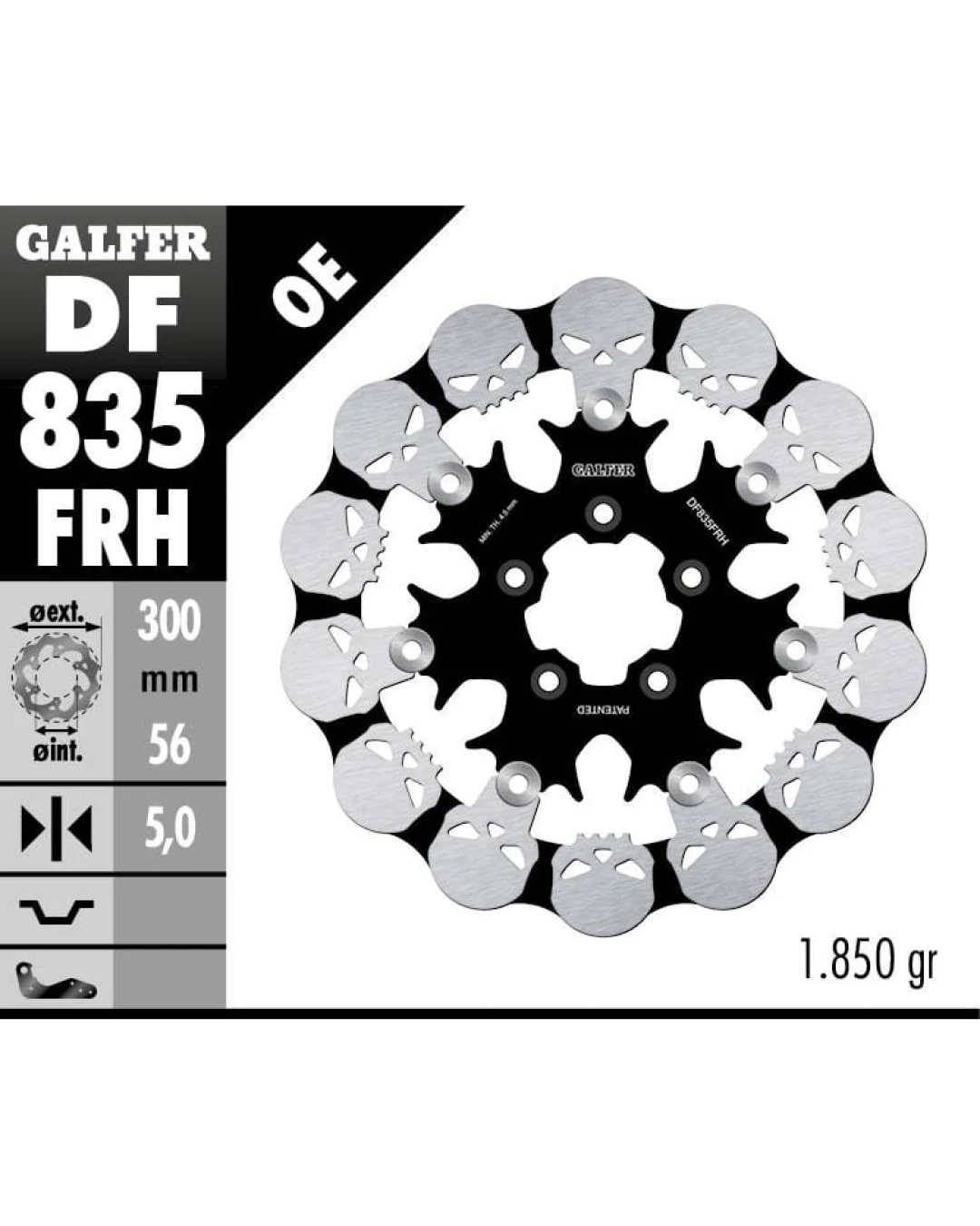 Плаващ преден спирачен диск Galfer WAVE SKULL DESIGN FLOATING (C. STEEL) 300x5mm DF835FRH