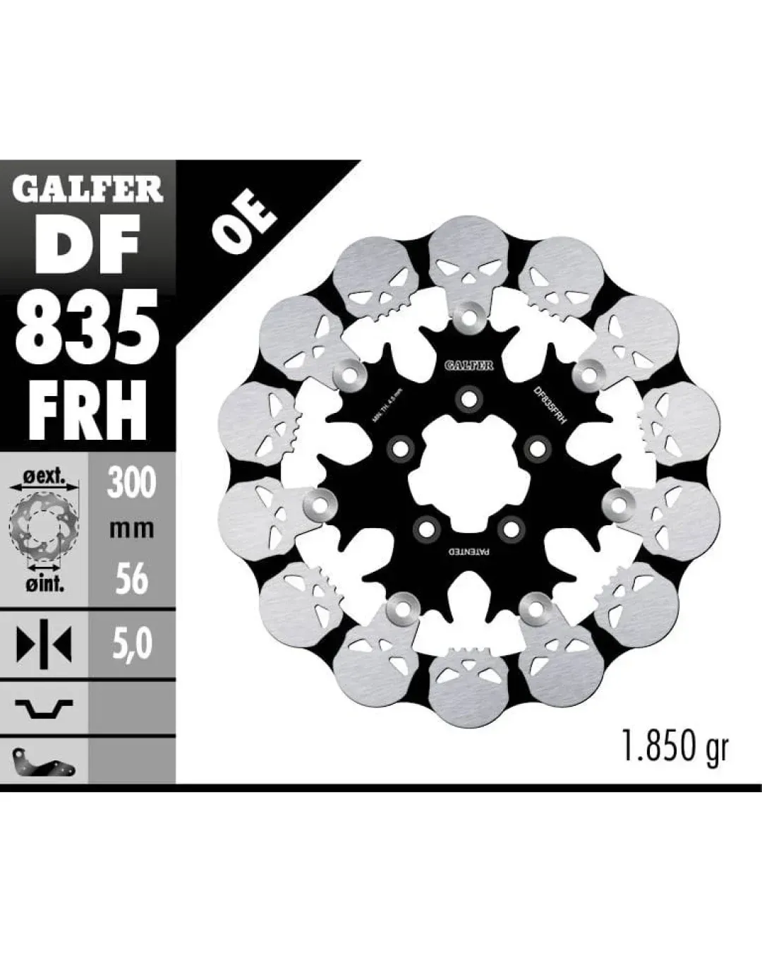 Плаващ преден спирачен диск Galfer WAVE SKULL DESIGN FLOATING (C. STEEL) 300x5mm DF835FRH
