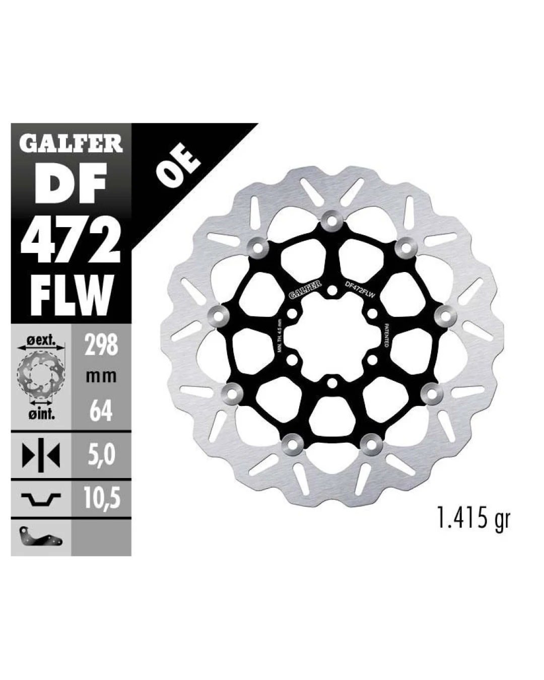 Плаващ преден/заден спирачен диск Galfer WAVE FLOATING (C. STEEL) 298x5mm DF472FLW