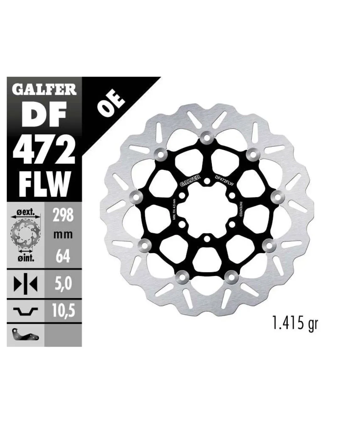 Плаващ преден/заден спирачен диск Galfer WAVE FLOATING (C. STEEL) 298x5mm DF472FLW