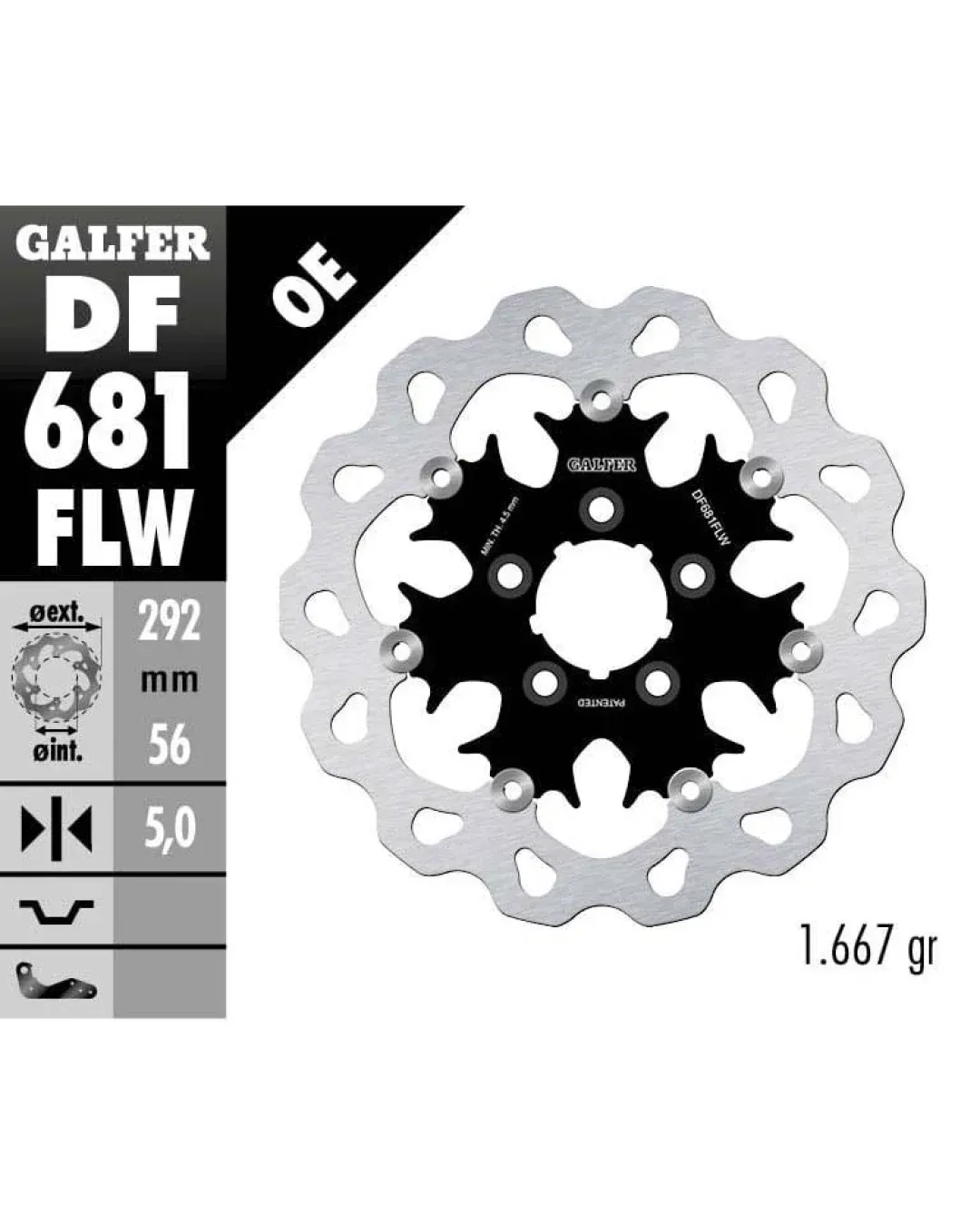 Плаващ заден спирачен диск Galfer WAVE FLOATING (C. STEEL)  292x5mm DF681FLW