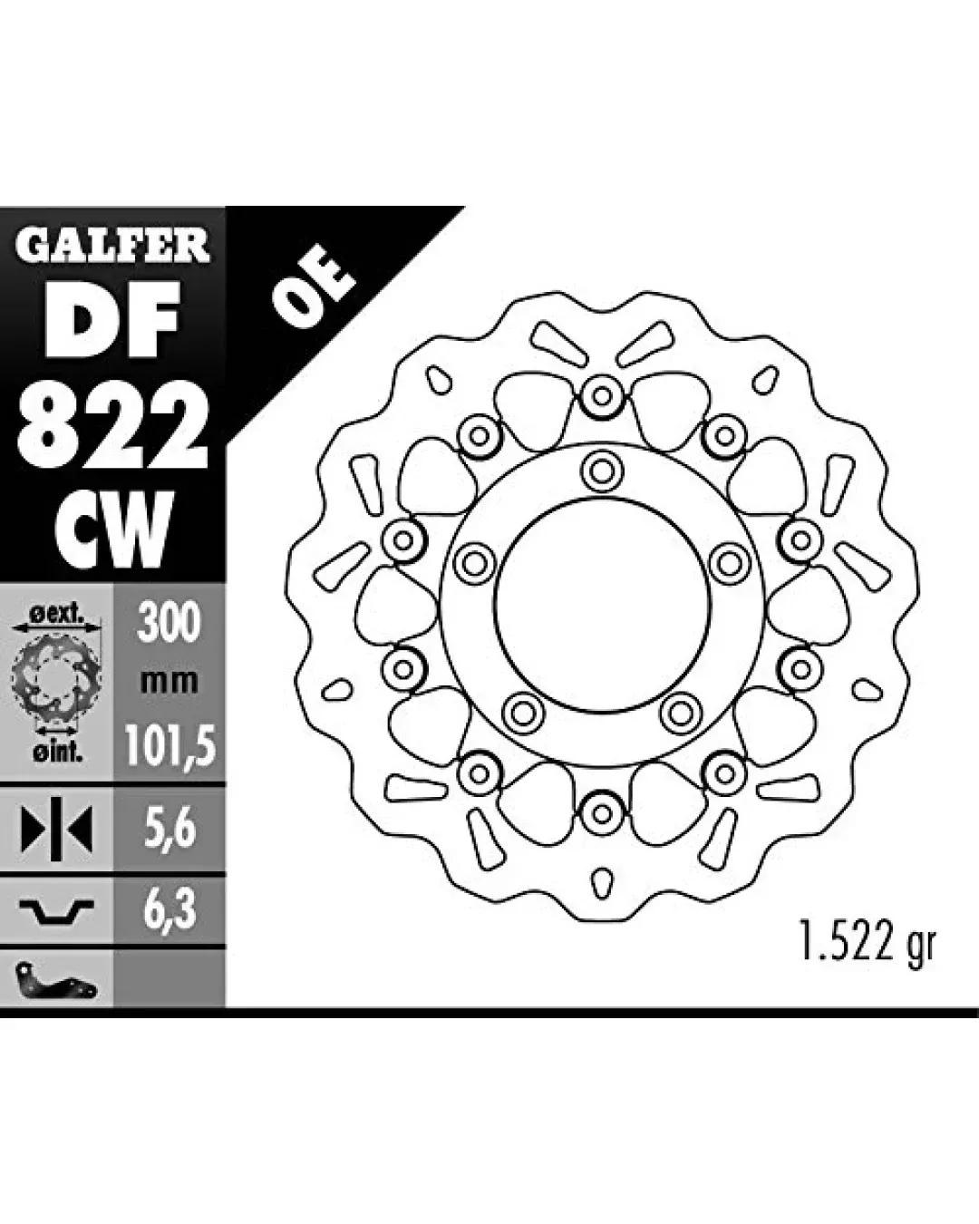 Плаващ заден спирачен диск Galfer WAVE FLOATING COMPLETE (C. ALU.) 300x5.6mm DF822CW