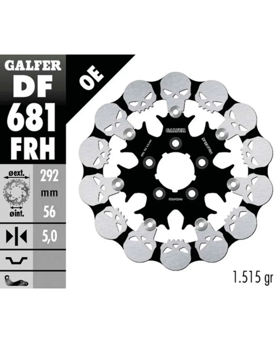 Плаващ заден спирачен диск Galfer WAVE SKULL DESIGN FLOATING 292x5mm DF681FRH