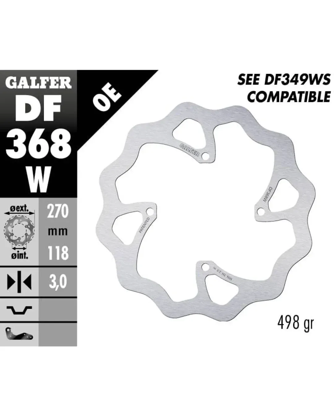 Преден спирачен диск Galfer DISC WAVE FIXED 270x3mm DF368W
