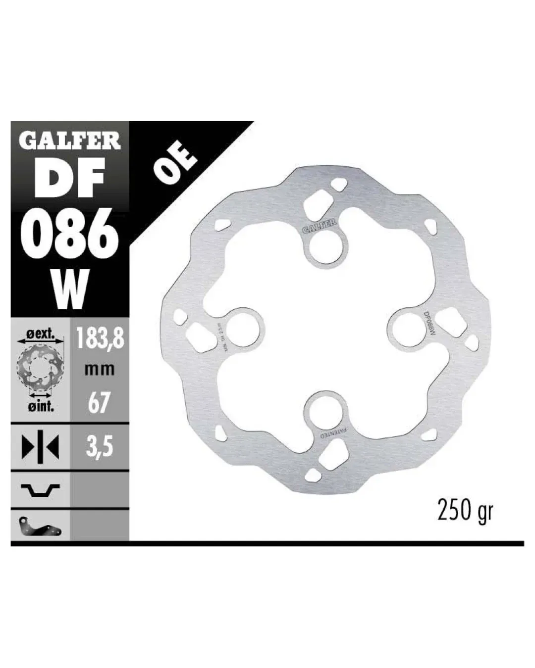 Преден спирачен диск Galfer WAVE FIXED 183.8x3mm DF086W