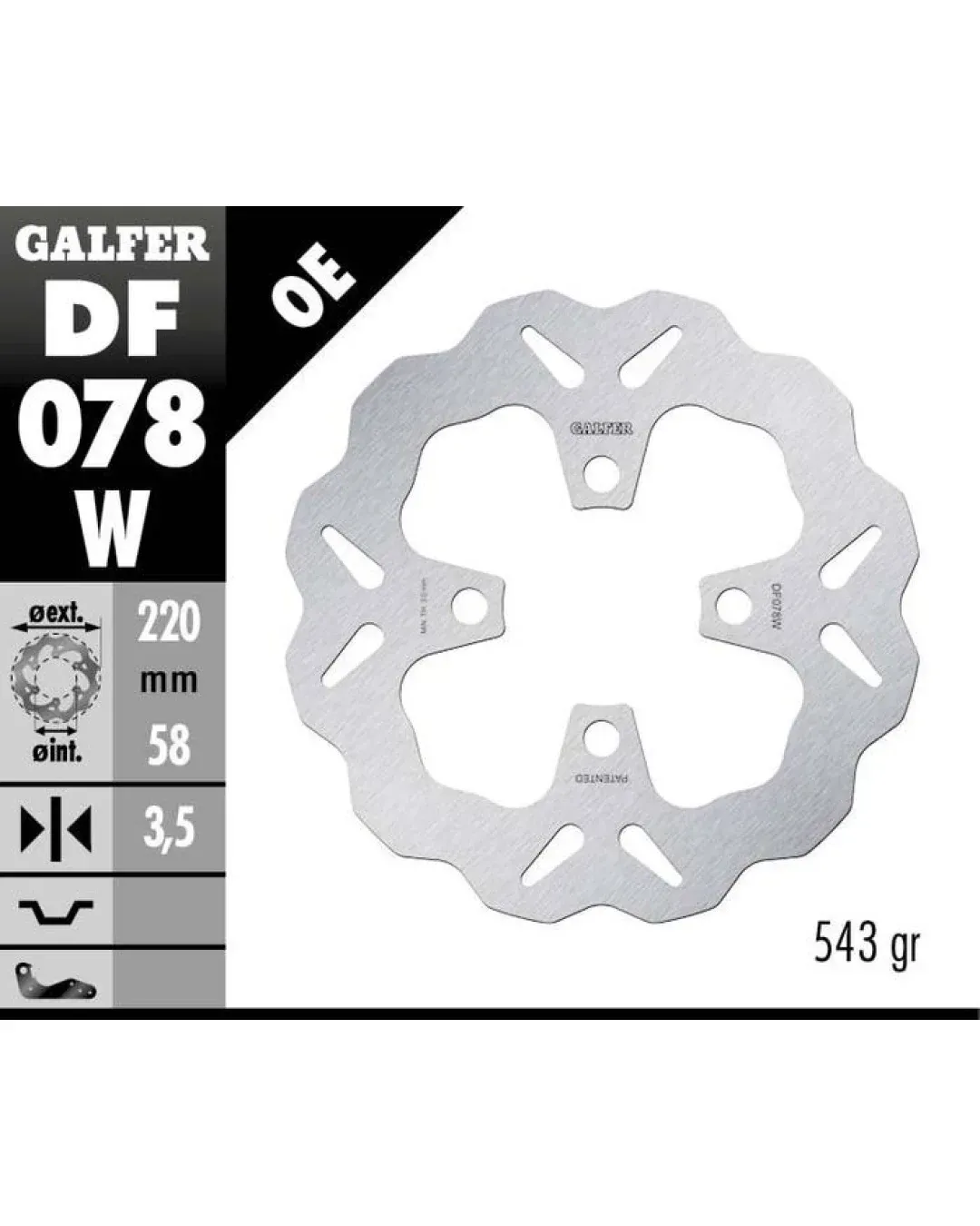 Преден спирачен диск Galfer WAVE FIXED 220x3,5mm DF078W