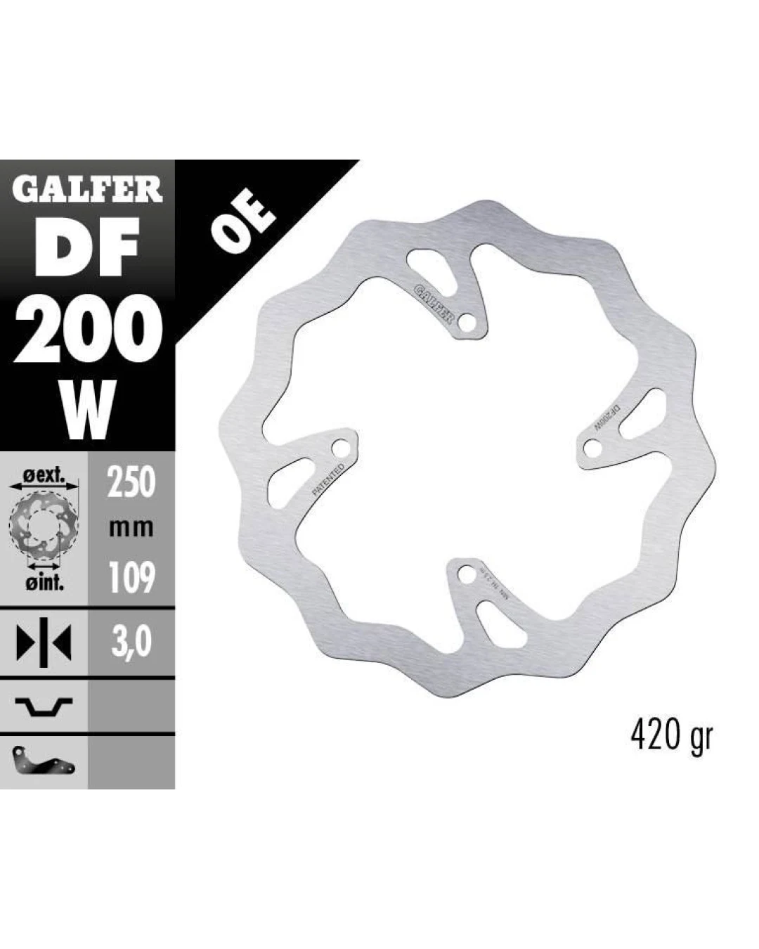 Преден спирачен диск Galfer WAVE FIXED 250x3mm DF200W
