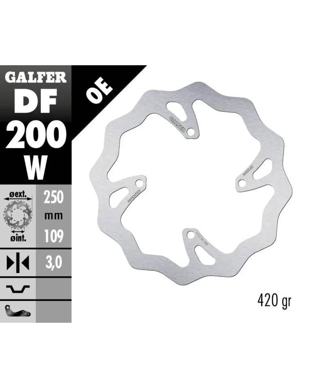 Преден спирачен диск Galfer WAVE FIXED 250x3mm DF200W