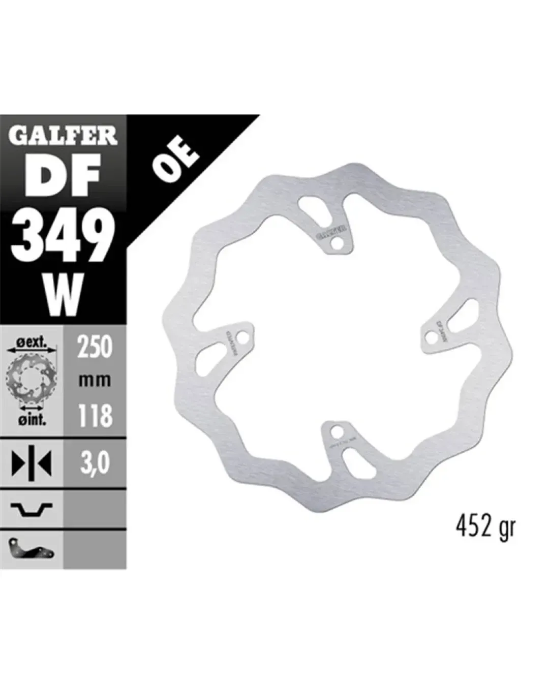 Преден спирачен диск Galfer WAVE FIXED 250x3mm DF349W