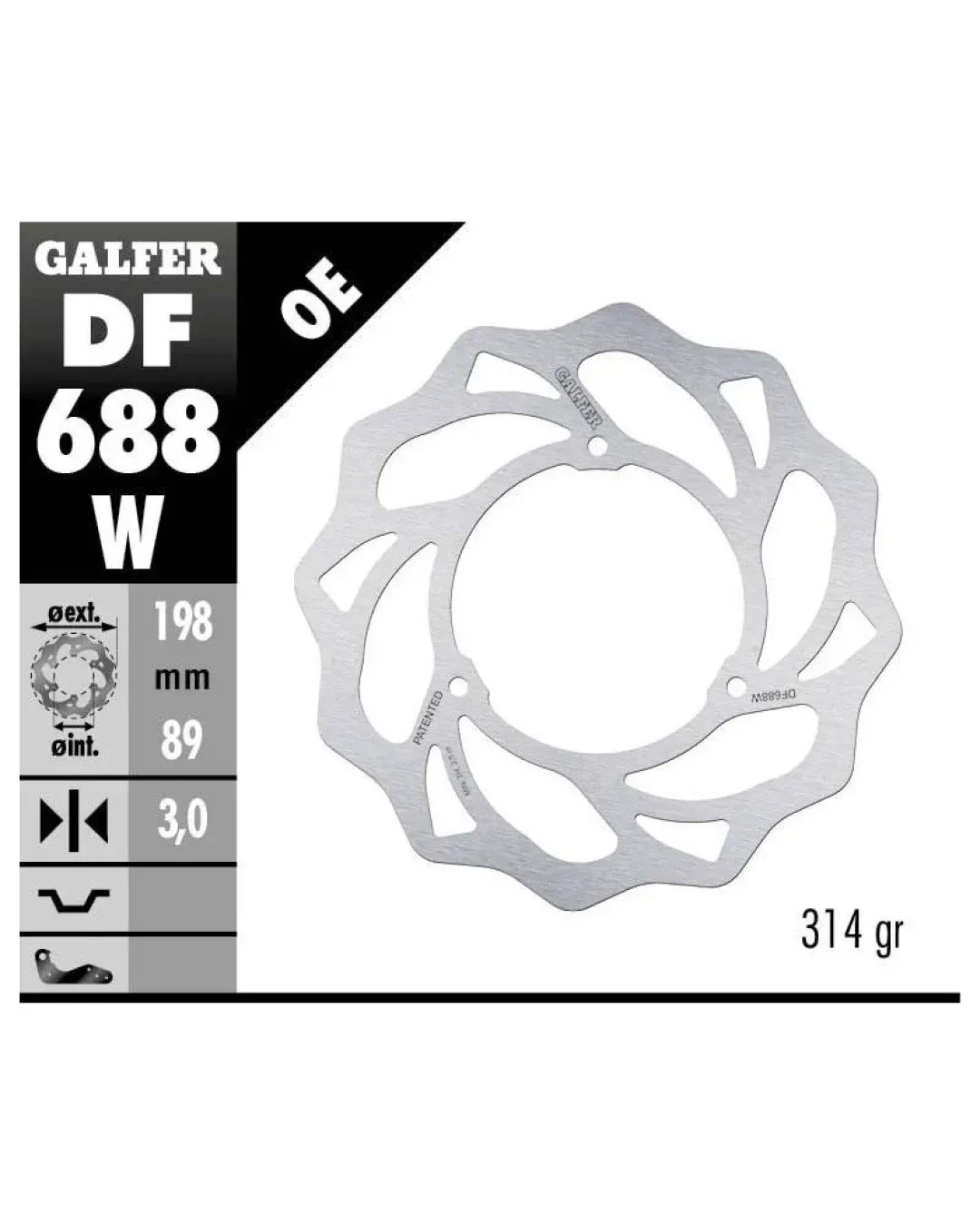 Преден спирачен диск Galfer WAVE FIXED DISC WAVE FIXED 198x3mm DF688W
