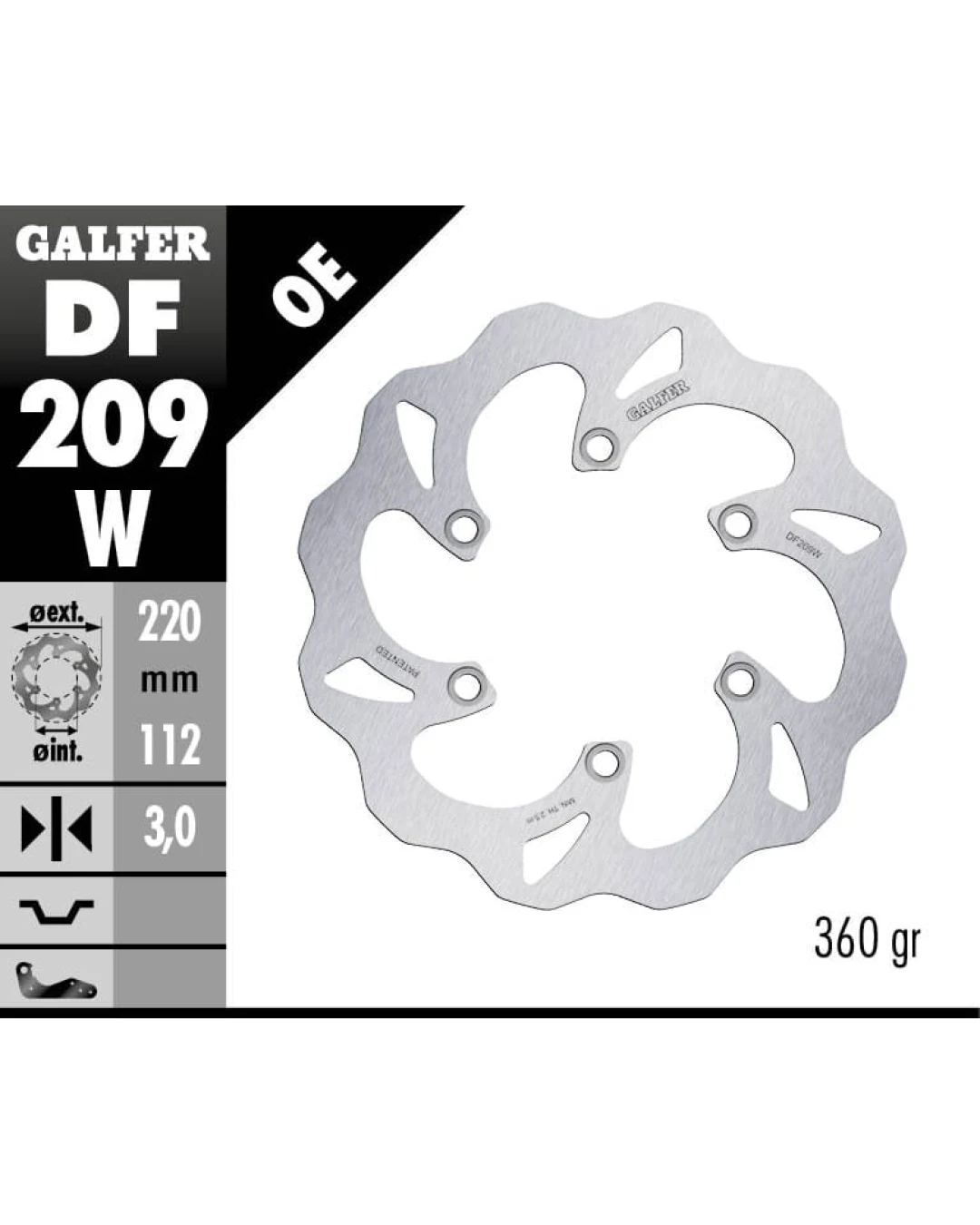 Преден спирачен диск Galfer WAVE FIXED  DISC WAVE FIXED 220x3mm DF209W