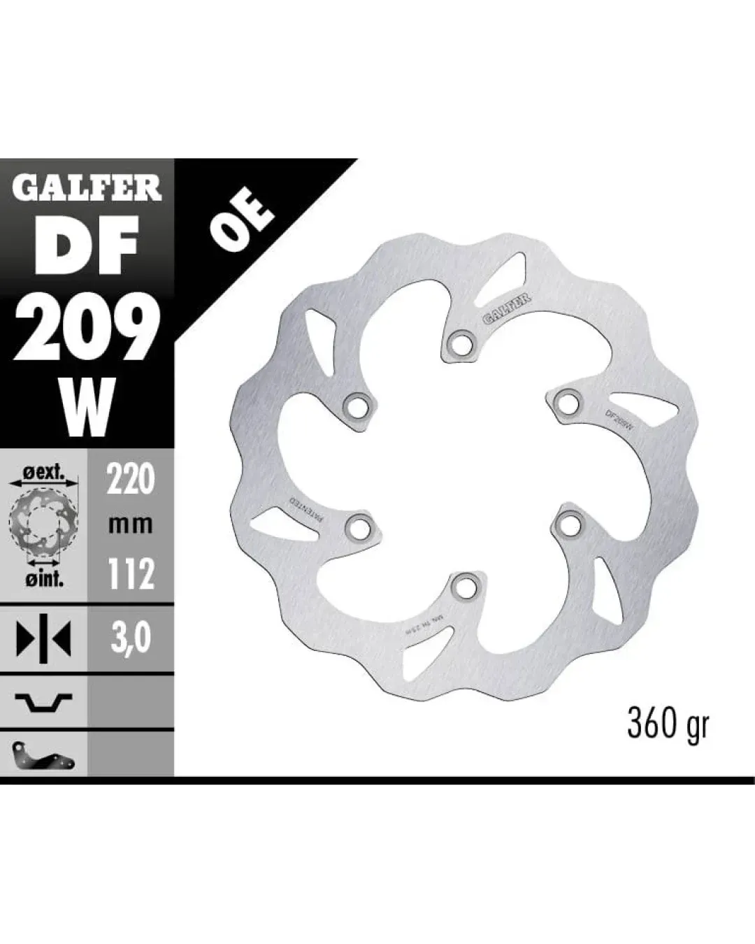 Преден спирачен диск Galfer WAVE FIXED  DISC WAVE FIXED 220x3mm DF209W