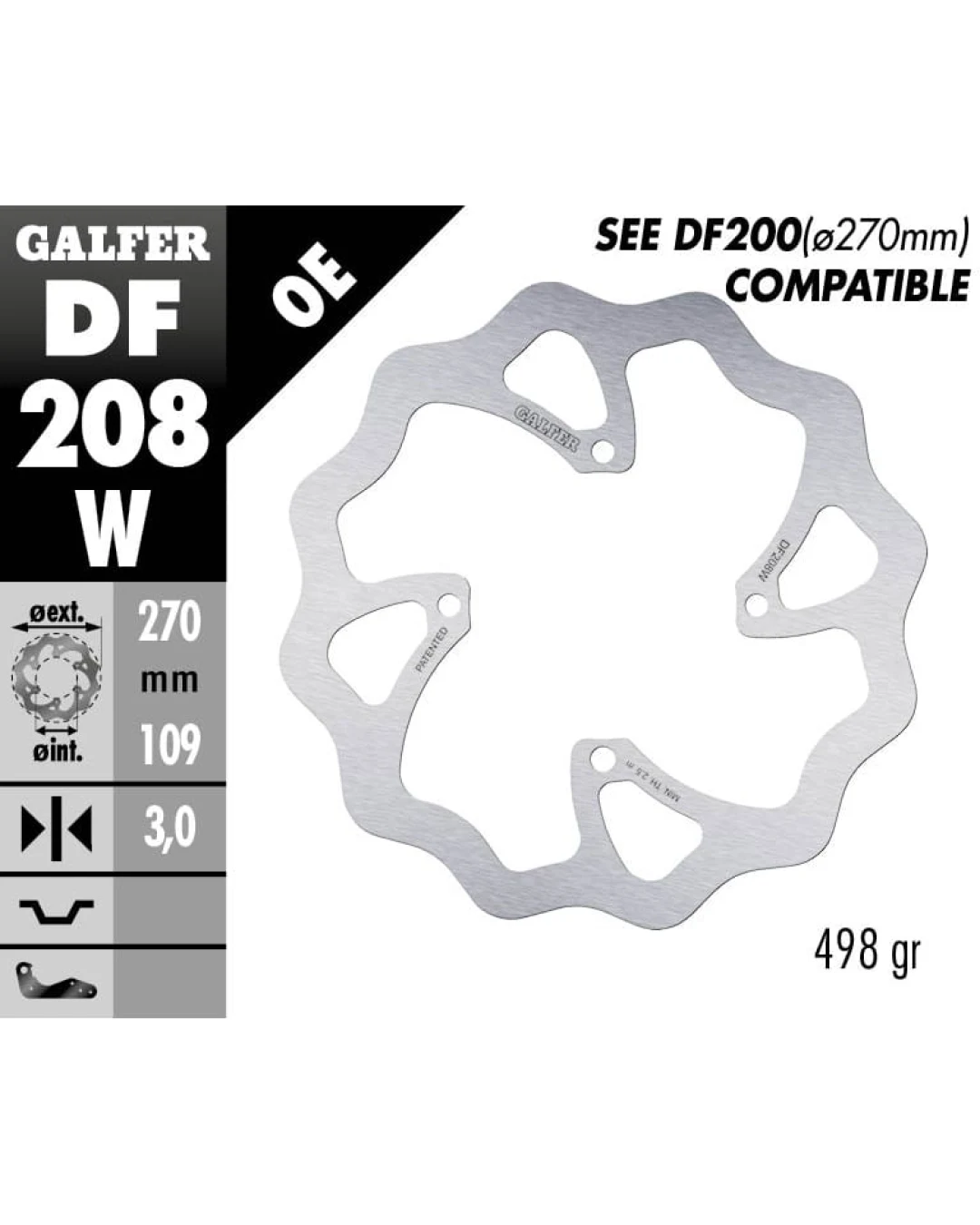 Преден спирачен диск Galfer WAVE FIXED OVERSIZE 270x3mm DF208W